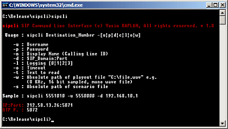 SipCLI Command Line Parameters
